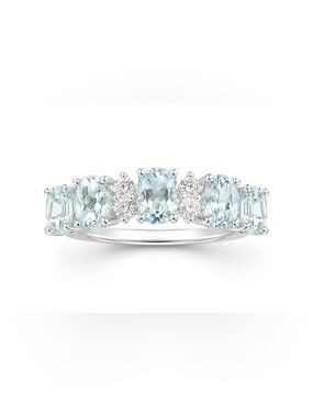 925 Sterling Ring — Lab-Created Tanzanite & Moissanite, Oval 5-Stone Band | Sz 7